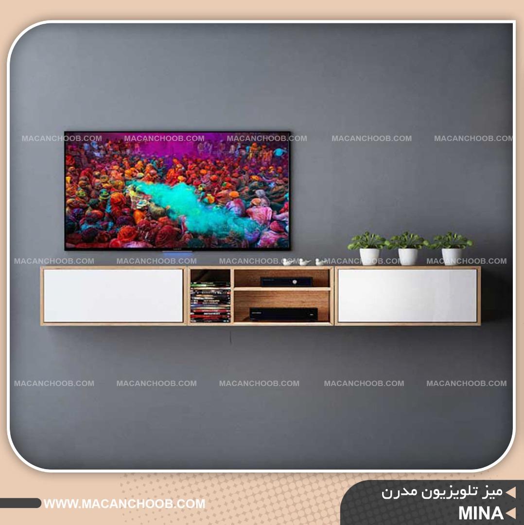 میز تلویزیون دو درب قفسه دار دیواری مینیمال عرض 220 مدل MINA